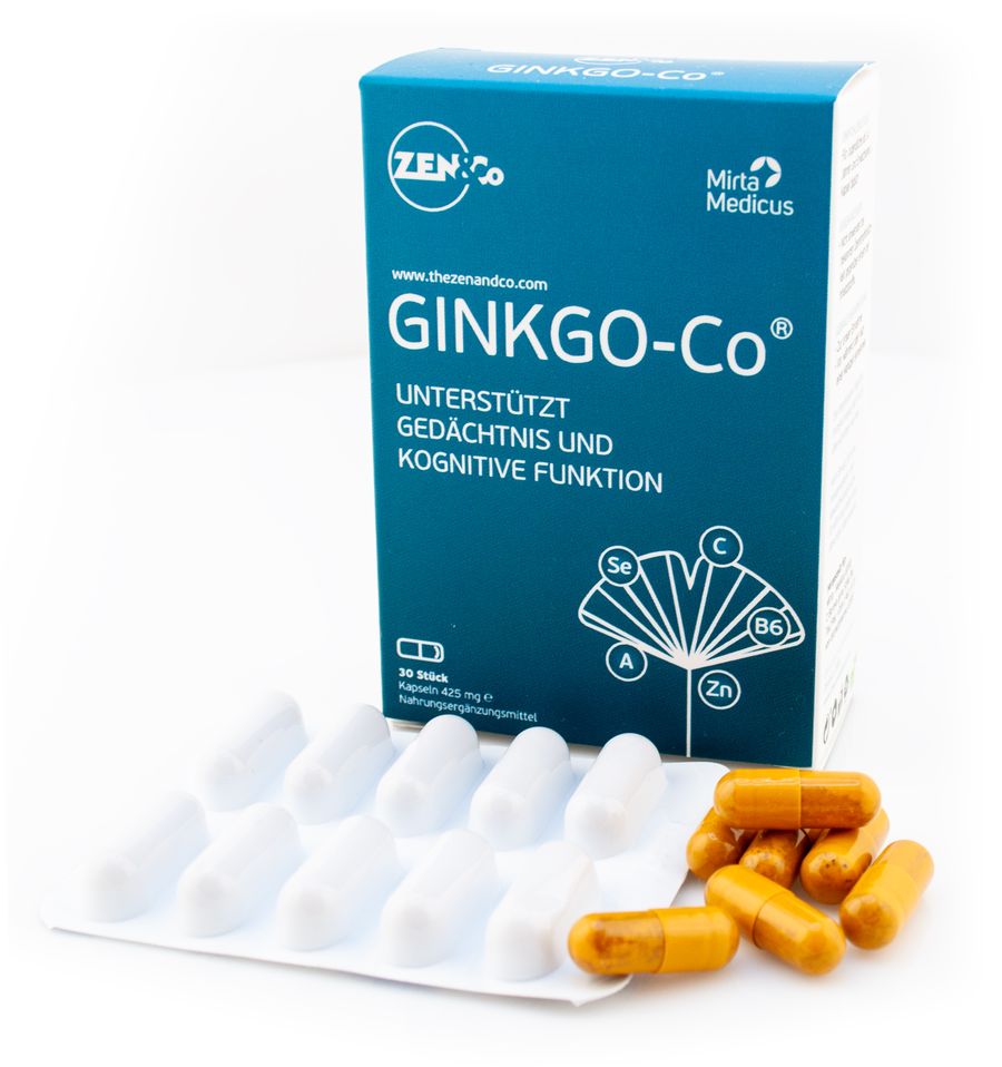 Ginkgo-Co Faltschachtel mit Blister und Kapseln